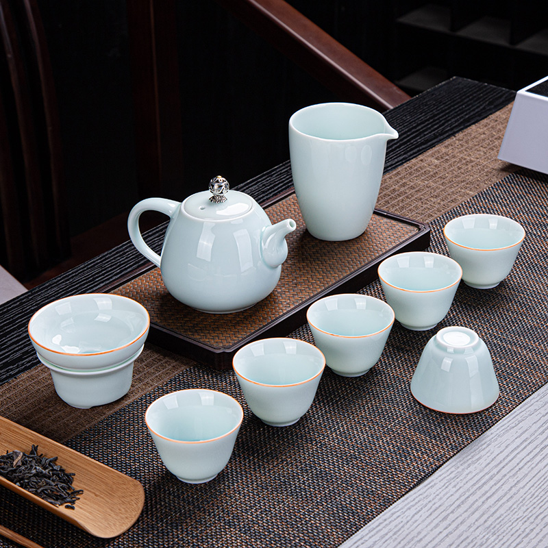 影青瓷功夫茶具套装家用整套泡茶壶茶杯盖碗提梁壶办公室陶瓷简约