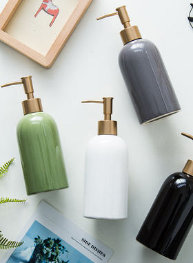 样板间卫生间陶瓷沐浴乳液空分装瓶子摆件软装饰品大理石酒店民宿