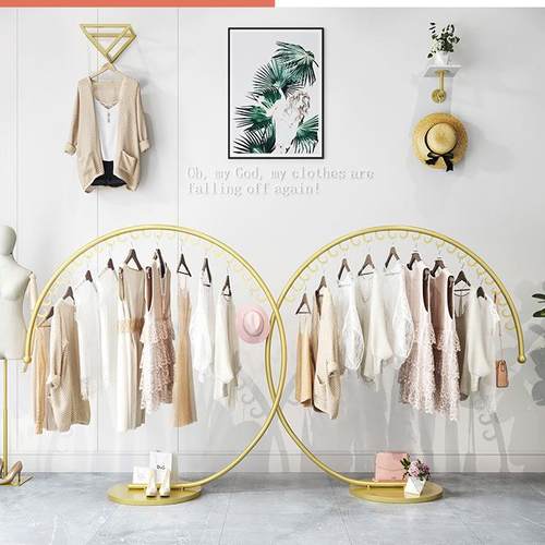 服装店中岛货架落地式陈列架店铺创意金色展示架男女装衣服挂衣杆