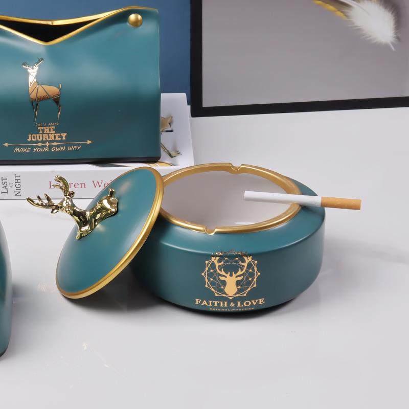 陶瓷带盖烟灰缸轻奢防飞灰创意烟缸个性潮流简约家用客厅装饰摆件,特色手工艺,其他特色工艺品,淘宝优惠券,粉丝福利购,淘宝优惠卷