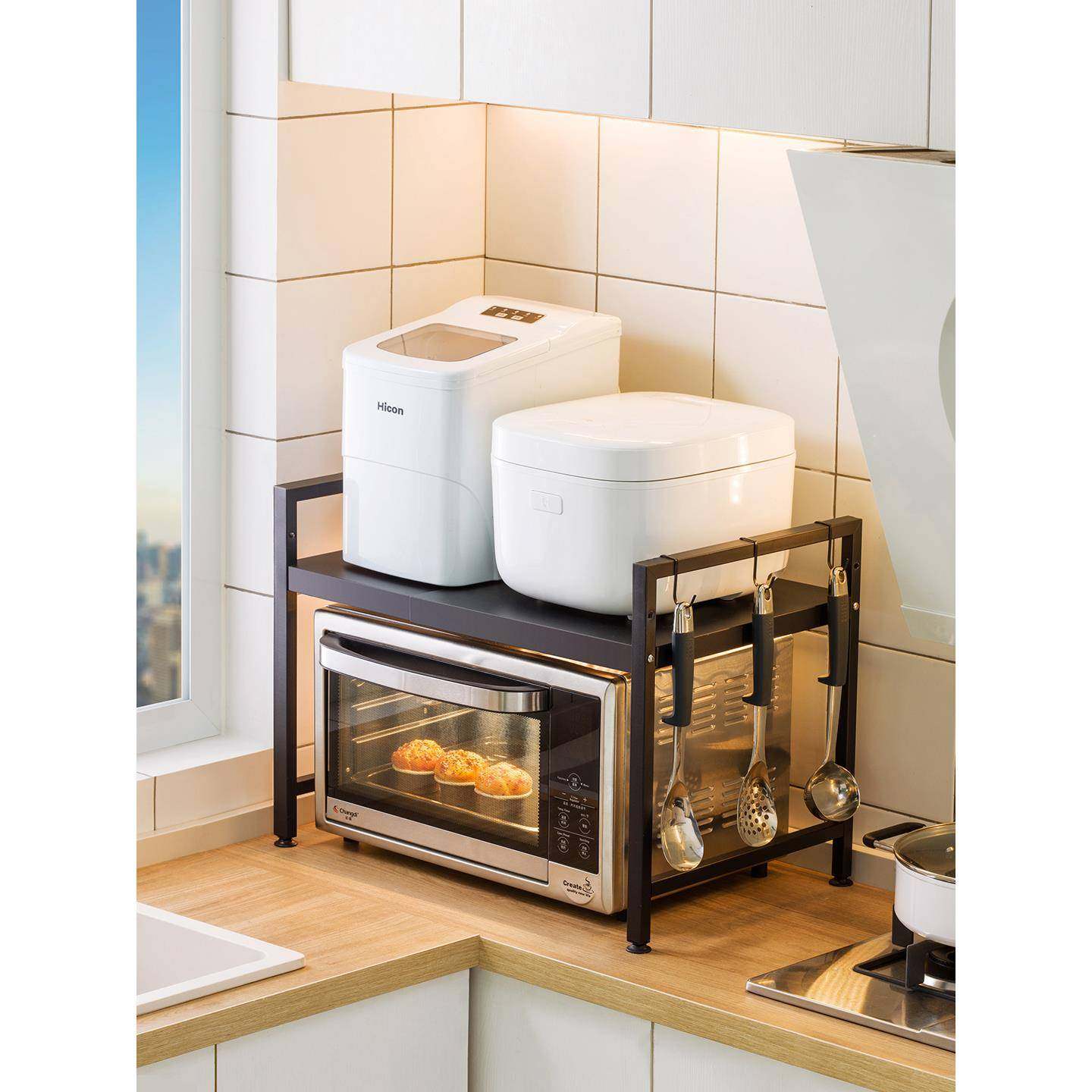 cs可伸缩桌面微波炉置物架厨房家用台面多功能放锅收纳架烤箱支架,清洗/食品/商业设备,风口/风叶/风机配件,淘宝优惠券,粉丝福利购,淘宝优惠卷