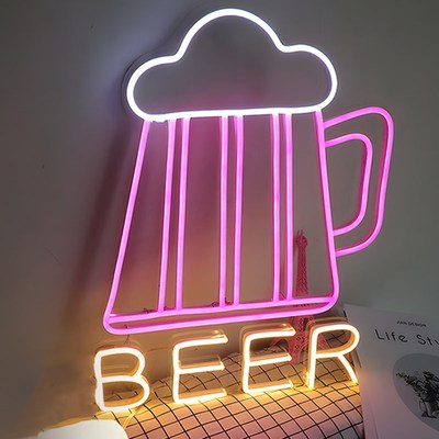 网红酒吧酒馆beer酒杯造型霓虹灯发光字广告牌定制壁挂式招牌定制