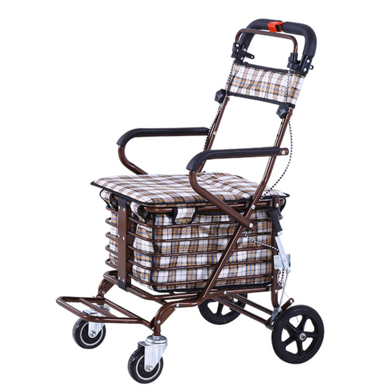 老人手推车老年代步车可折叠购物车G可坐四轮实用买菜加固小推车