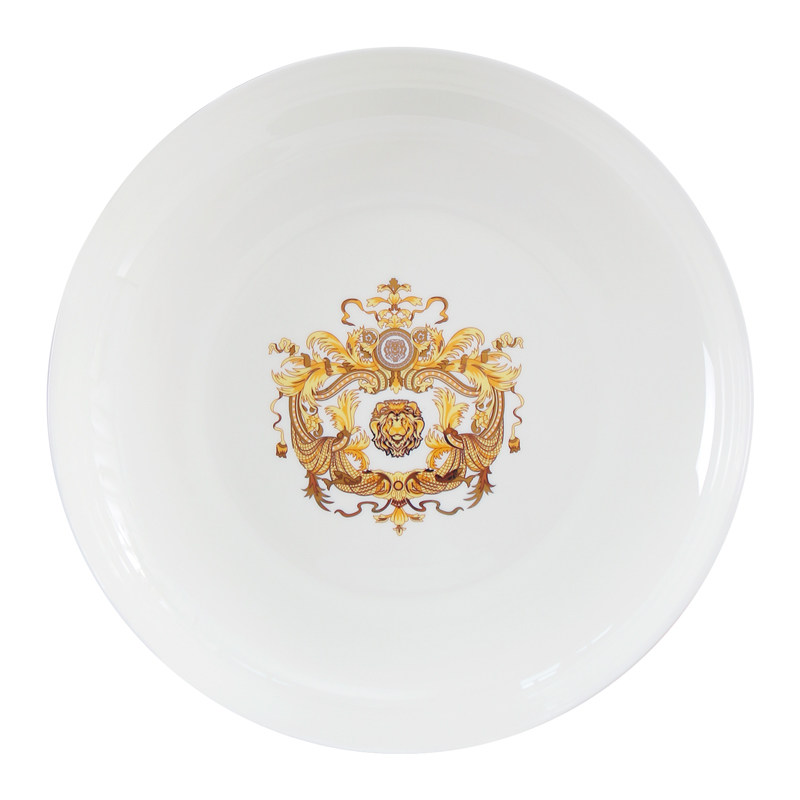 深口盘子家用10英寸大深汤盘骨瓷餐具微波炉窝盘欧式金边汤盘子