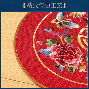 中式餐桌垫防烫隔热茶几杯垫圆形布艺防水餐垫茶桌垫布花瓶垫定制