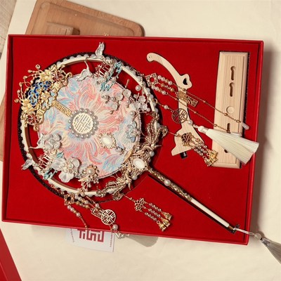 婚礼团扇结婚新娘中式秀禾扇重工高级子成品汉服出嫁喜扇材料包