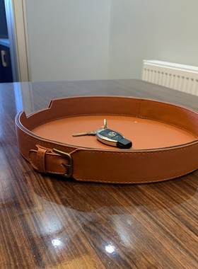 轻奢高档皮革金属托盘设计感爱橙色欧式现代极简客厅收纳软装摆件