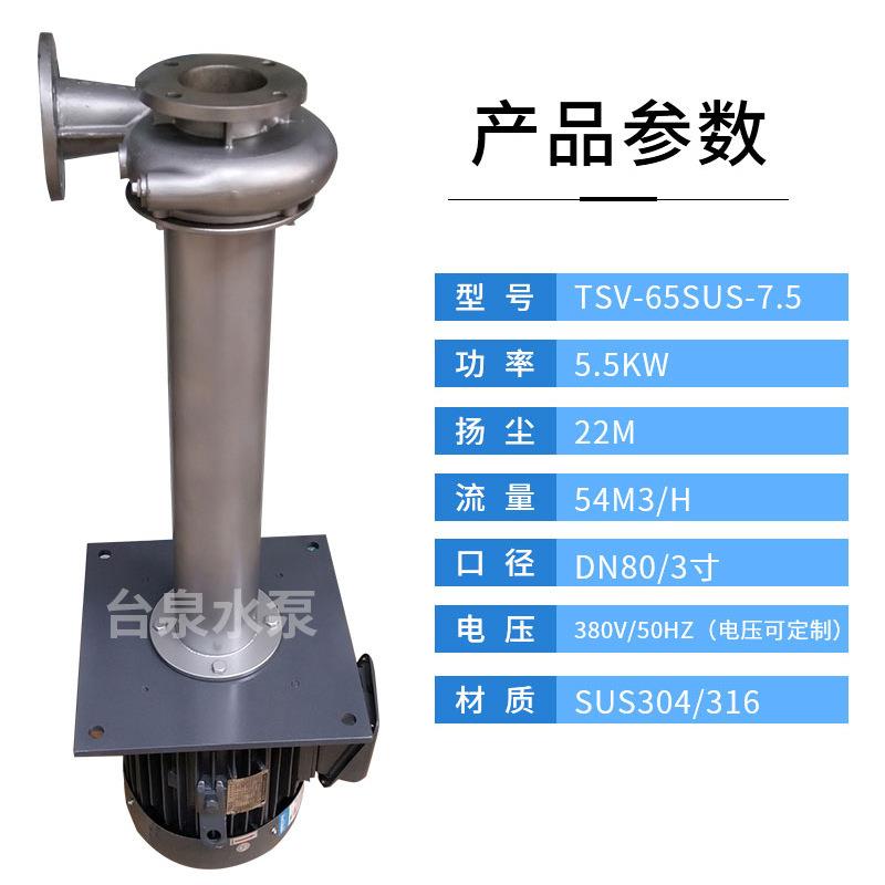 5.5KW不锈钢液下水泵电镀电泳废水立式循环泵TSV-65SUS-7.5