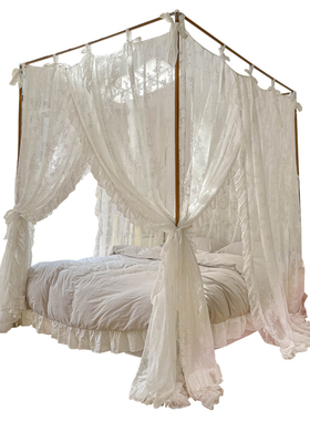 2021新款白色蕾丝蚊帐三开门落地1.8m家用宫廷民宿法式床幔公主风