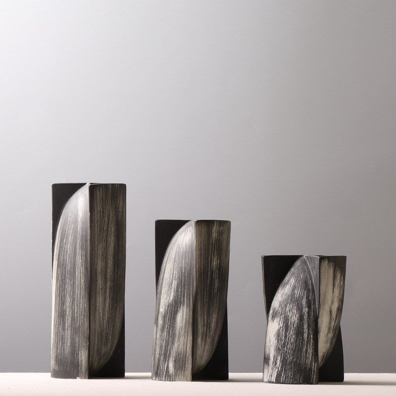 复古手工刮痕花瓶创意做旧插花花器家居博古架摆件酒店民宿装饰品