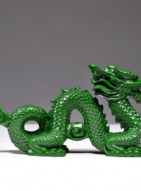 绿色木质五爪青龙摆件实木雕刻补角木制客厅卧室生肖吉祥物工艺品