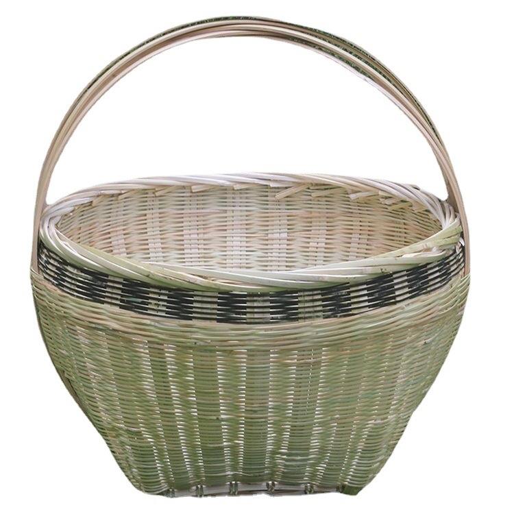 竹子编织竹制品大全竹箩筐竹编老式手工艺品手提圆篮摘菜篮鸡蛋篮图片