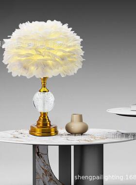 北欧羽毛水晶台灯创意铁艺床头灯卧室大厅玄关feathercrystal