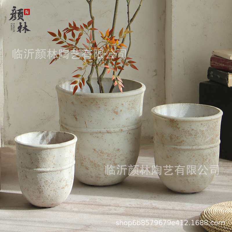 简约花盆花器做旧复古装饰透气大盆客厅阳台摆件落地水泥简约大号