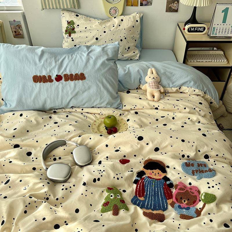 新款A类毛巾绣四件套小清新学生宿舍家用单双人床单被套床上用品