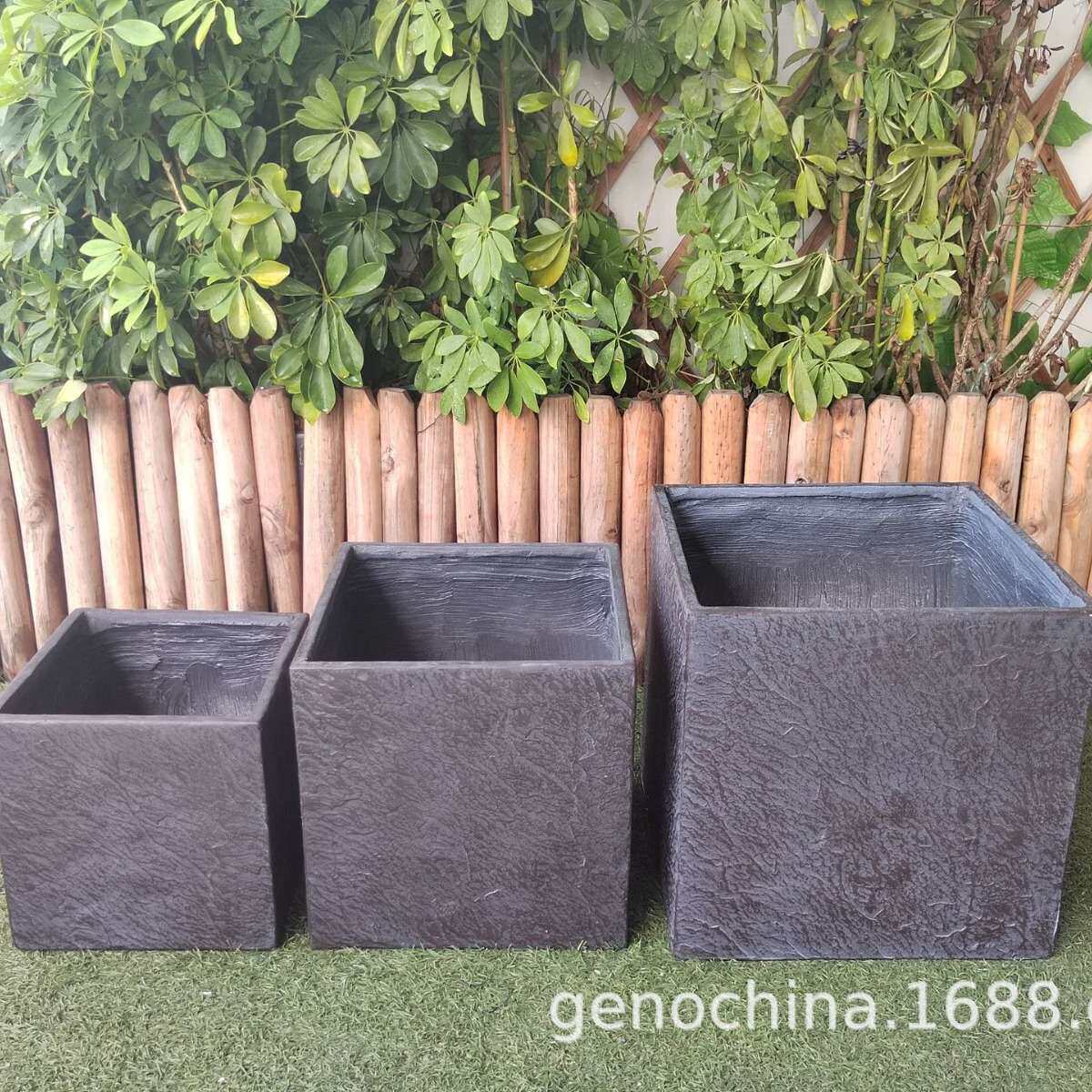 现代简约大气方形户外园林酒店大堂家庭花园绿植花盆套装3个装-5