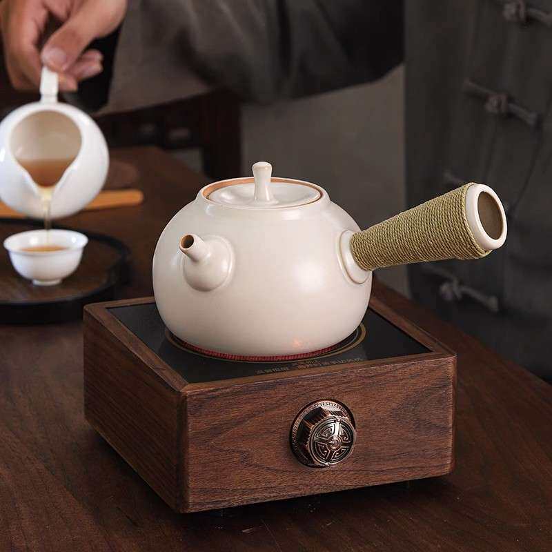 木鱼 苏打釉白泥粗陶侧把壶 小号陶瓷烧水壶电陶炉急须煮茶泡茶壶
