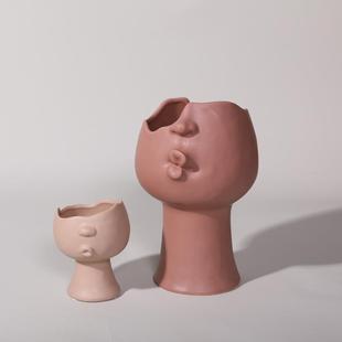 简约现代创意抽象艺术人脸陶瓷花瓶摆件样板间售楼处客厅桌面花器