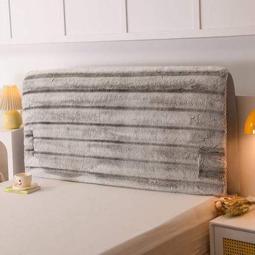 简约时尚兔毛绒床头罩弹力全包床头靠背罩木皮软包防尘罩床头套罩