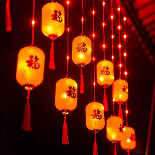 红灯笼日庆节新氛围灯节灯串过户外装饰年年春喜彩灯窗帘灯中国风