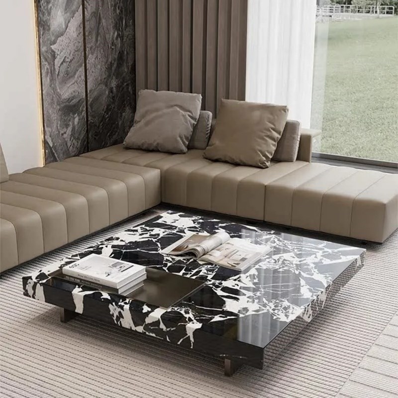 古韵雅奢轻奢现代简约家用高级感大理石方盒O子悬浮茶几客厅小户