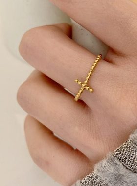 大码戒指女胖MM北欧十字锡纸风时尚个性大圈口高级感胖手食指指环