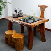 阳台茶桌茶台实木茶桌椅组合新中式 禅意家用一体功夫小型原木茶几