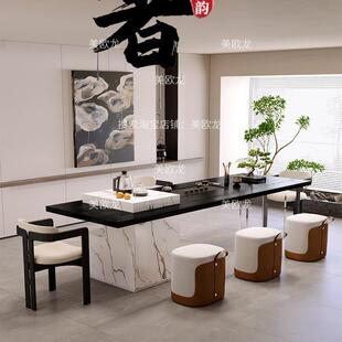 北蜡木茶桌椅组合实木岛台客厅家用办公茶台现代简约黑色茶几