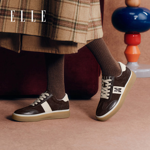 ELLE休闲板鞋女鞋2025新款秋季百搭女款经典德训鞋黑色爆款休闲鞋