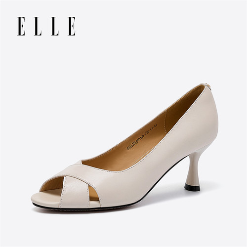 ELLE鱼嘴羊皮凉鞋女款夏季新款高跟鞋日常透气不闷脚女鞋