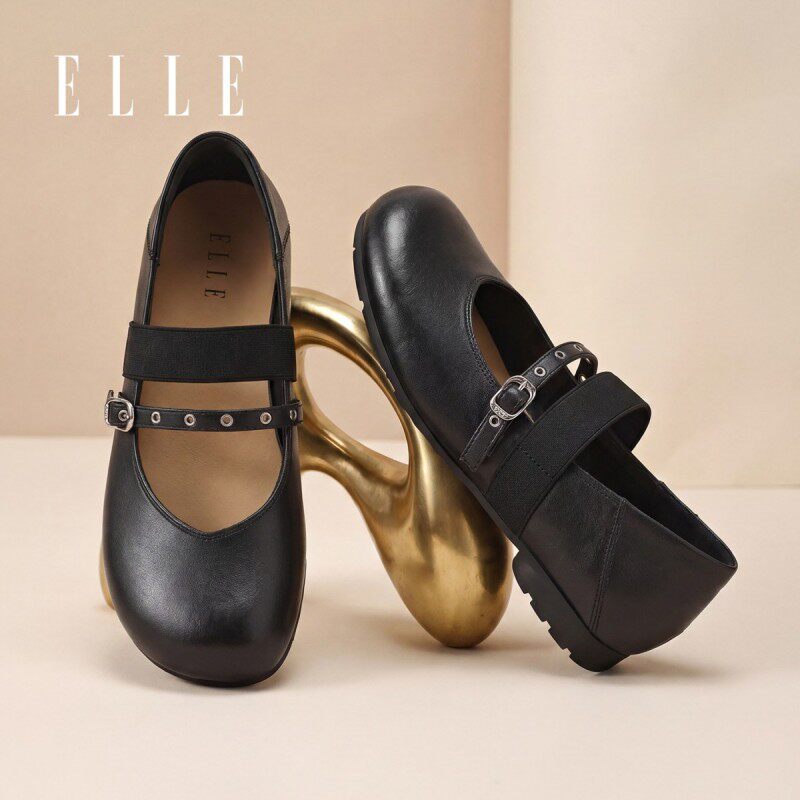 ELLE女鞋柔软时分●牛皮玛丽珍鞋夏季两穿可踩后跟芭蕾平底单鞋女