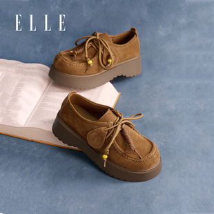 ELLE厚底勃肯鞋女2025新款秋季女鞋软底袋鼠鞋复古乐福鞋真皮单鞋