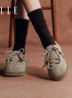 ELLE卡皮巴拉勃肯鞋女全包2025新款女鞋冬复古袋鼠鞋厚底圆头单鞋