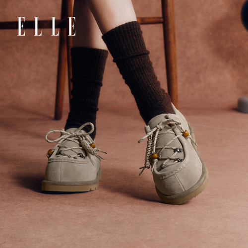 ELLE卡皮巴拉勃肯鞋女全包2025新款女鞋冬复古袋鼠鞋厚底圆头单鞋