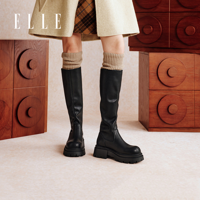 ELLE长筒靴子冬季大筒围骑士靴