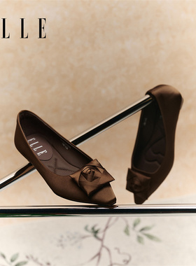 【KK专属】ELLE缎面玫瑰单鞋女鞋2025新款秋季法式复古低跟单鞋X