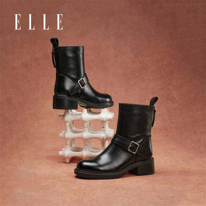 ELLE复古皮带扣短靴女2025新款秋冬绒面显瘦沙漠靴粗跟骑士靴,女鞋,时装靴,淘宝优惠券,粉丝福利购,淘宝优惠卷