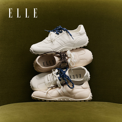 ELLE牛皮芭蕾德训鞋女2025新款秋季四季款百搭小白鞋超火阿甘鞋子