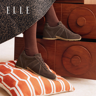 ELLE复古德训鞋女2025新款隐形内增高鞋子女鞋冬季厚底休闲鞋