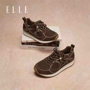 ELLE冬季鞋子2025新款冬季厚底阿甘女鞋休闲运动德训鞋