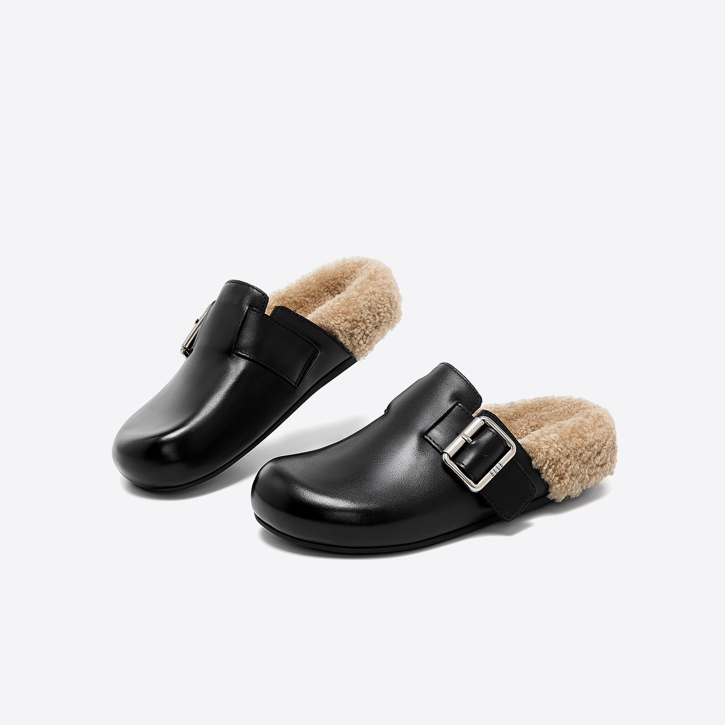 ELLE加绒勃肯鞋毛绒半托2025新款冬季一脚蹬内增高女鞋毛毛拖鞋冬