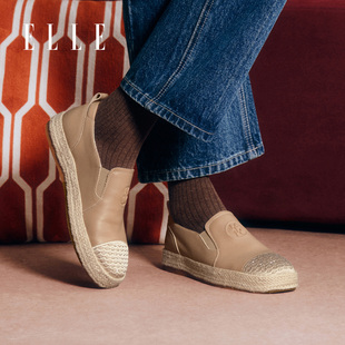ELLE软牛皮软底小白鞋2025新款秋冬内增高女鞋平底鞋一脚蹬渔夫鞋