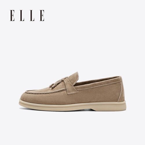 ELLE女鞋厚底乐福鞋真皮软底不累脚老钱风夏季单鞋
