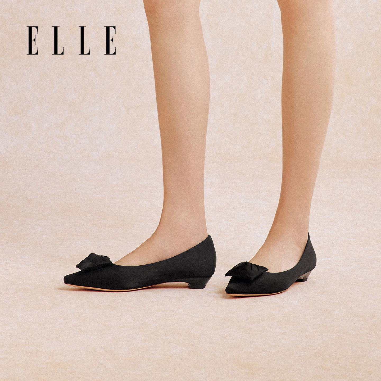 ELLE缎面单鞋女鞋新款秋季法式复古低跟单鞋图片