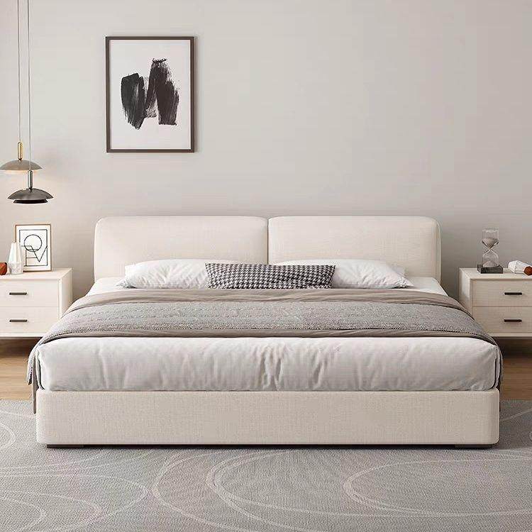 矮床头床棉麻布艺床双人床小户型婚床1.5米次卧床1.8米主卧白色