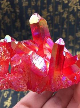 天然电镀七彩虹 红水晶簇水晶柱 红色水晶晶簇 厂家直销