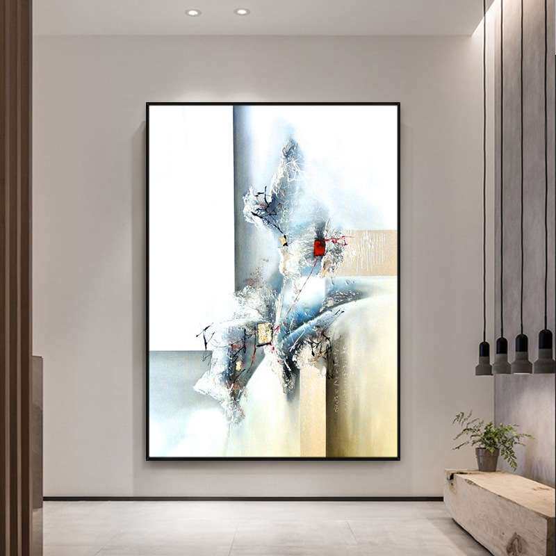 手绘油画玄关客厅背景装饰画黑白金箔办公室挂画走廊壁画现代艺术