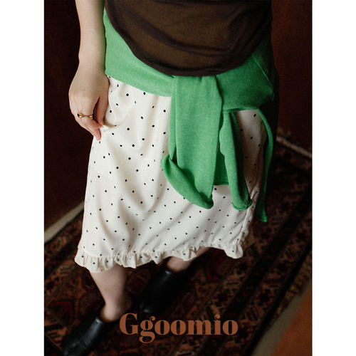 Ggoomio米色荷叶边波点半身裙