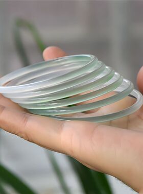 玉髓手镯半山半水细线镯叮当镯女款半绿半白油青玛瑙玉石手镯