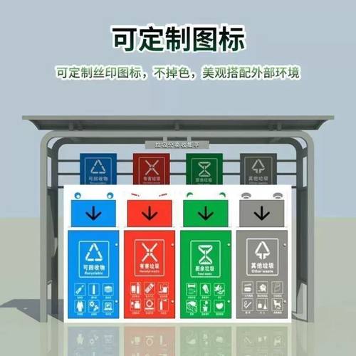 厂家定制户外烤漆垃圾亭不锈钢四分类垃圾亭小区环卫回收站收集亭
